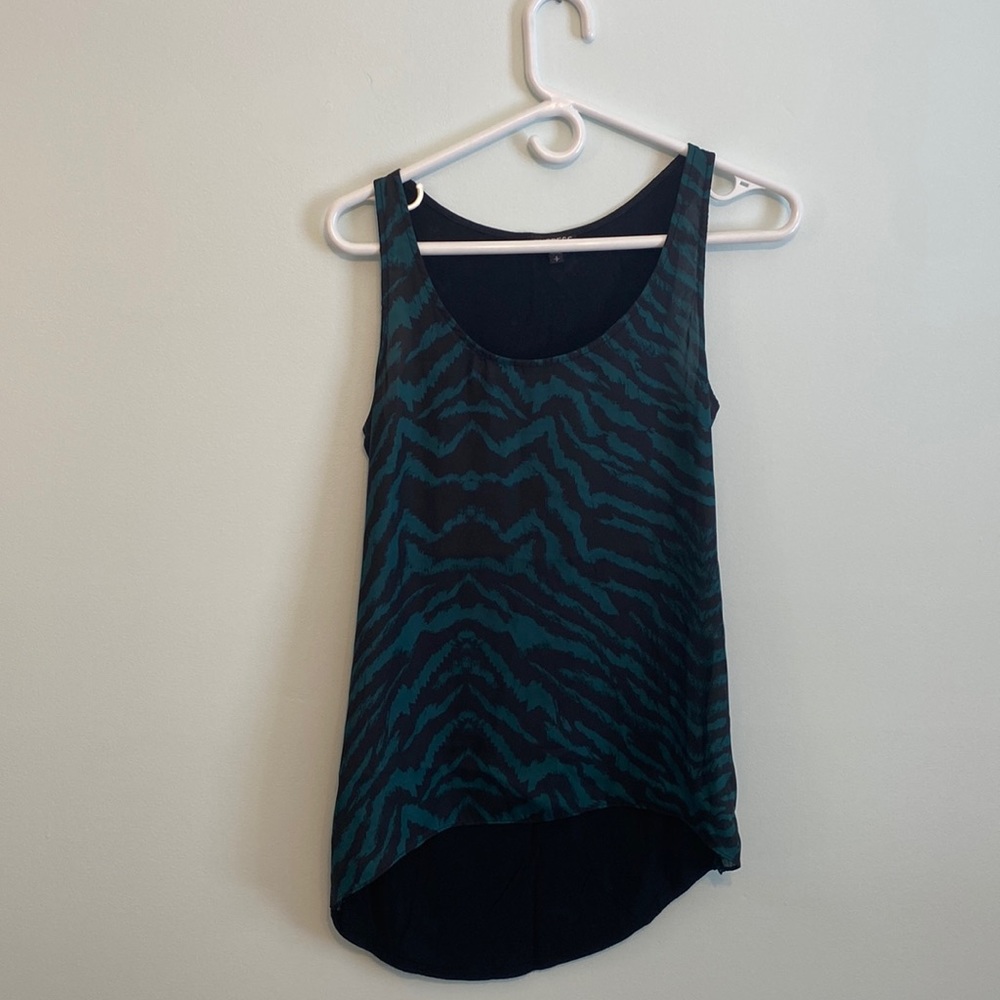 Express Sheer Black/Teal Printed Tank, Size Small